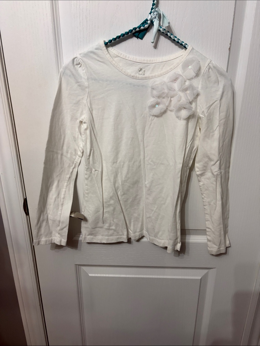 The Children's Place White Long-Sleeve Top with Flower Appliqués